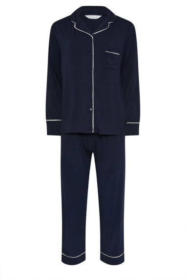 PixieGirl Petite Navy Blue Piped Long Sleeve Jersey Pyjama Set