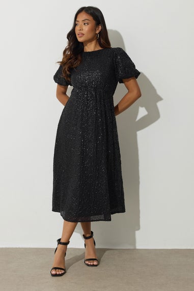 PixieGirl Petite Black Sequin Tie Back Midi Dress