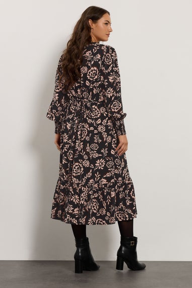 Evans Curve Black Floral Pintuck Dress