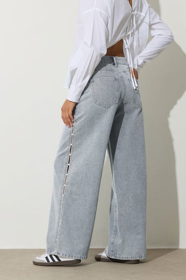 PixieGirl Petite Light Blue Pearl Detail Jeans