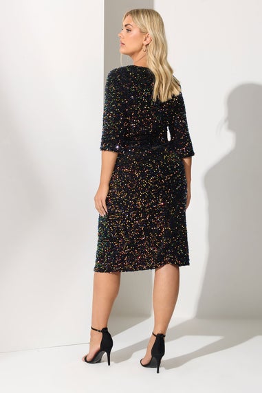 Yours London Curve Black Multicoloured Sequin Velvet Midi Dress