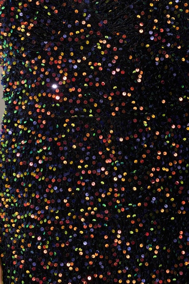 Yours London Curve Black Multicoloured Sequin Velvet Midi Dress