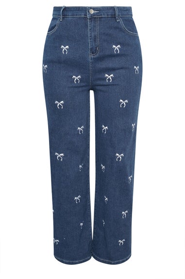 Yours Limited Curve Blue Bow Embroidered Wide Leg Jeans