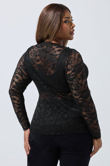Yours Limited Black Lace Long Sleeve Top