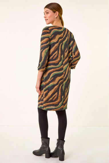 Roman Tan Zebra Print Stretch Swing Dress