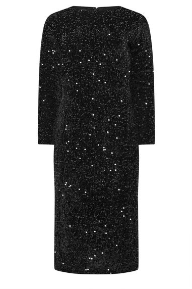 M&Co Black Sequin Gathered Velvet Dress