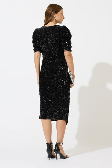 M&Co Black Sequin Velvet Wrap Dress