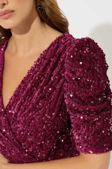 M&Co Red Sequin Velvet Wrap Dress