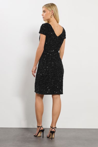 M&Co Petite Black Velvet Sequin Shift Dress