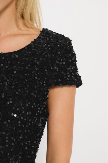 M&Co Petite Black Velvet Sequin Shift Dress