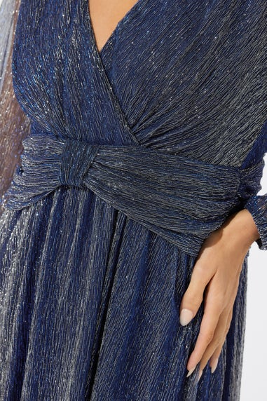 M&Co Blue Plisse Bow Waist Detail Dress