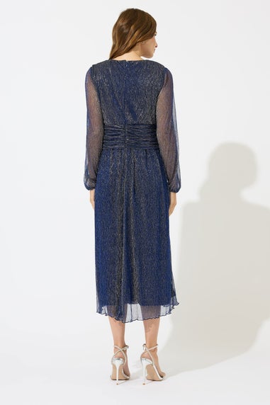 M&Co Blue Plisse Bow Waist Detail Dress