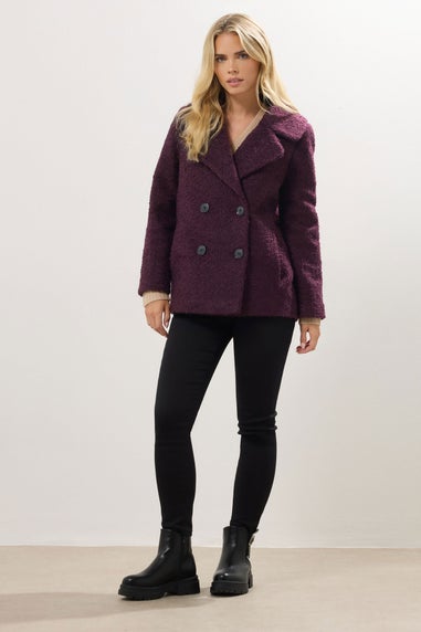 M&Co Petite Berry Red Double Breasted Boucle Jacket