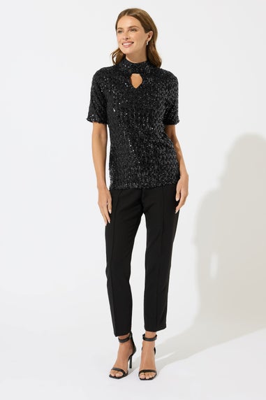 M&Co Black Mixed Sequin Embellished Keyhole Top
