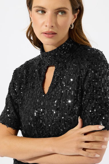 M&Co Black Mixed Sequin Embellished Keyhole Top