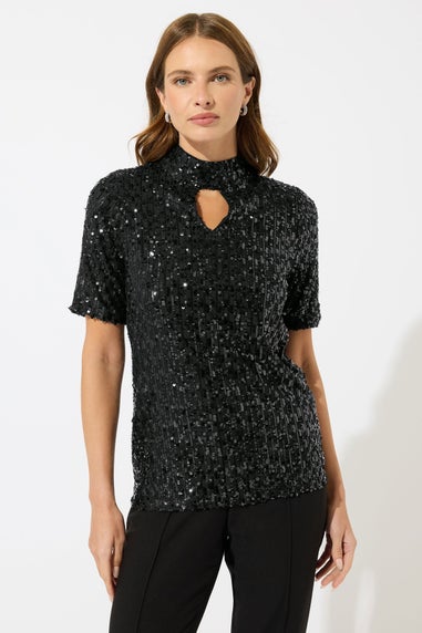 M&Co Black Mixed Sequin Embellished Keyhole Top