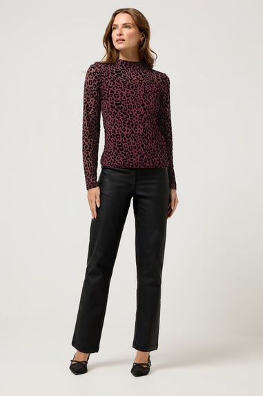 M&Co Red Animal Print Devore Velvet Top