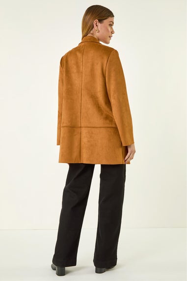 Roman Tan Suedette Longline Thrown On Jacket