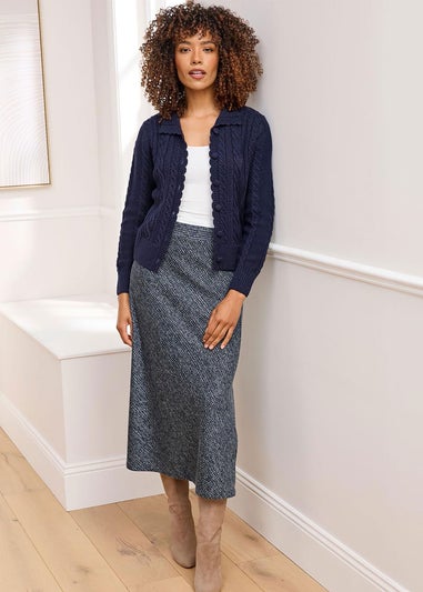 Cotton Traders Navy Cable Button Cardigan