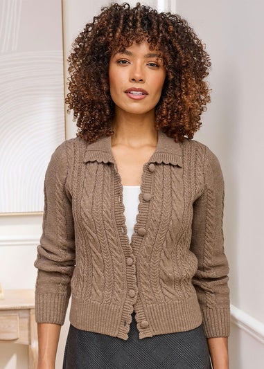 Cotton Traders Mocha Cable Button Cardigan