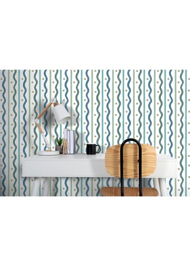 Arthouse Squiggle Stripe Blue Green Wallpaper
