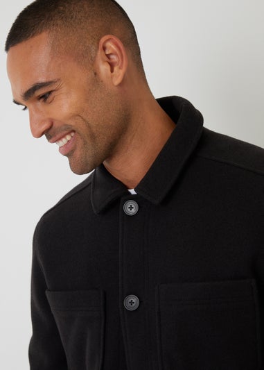Threadbare Black Faux Wool Button Up Quilted Shacket
