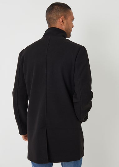 Threadbare Black Longline Faux Wool Funnel Neck Coat