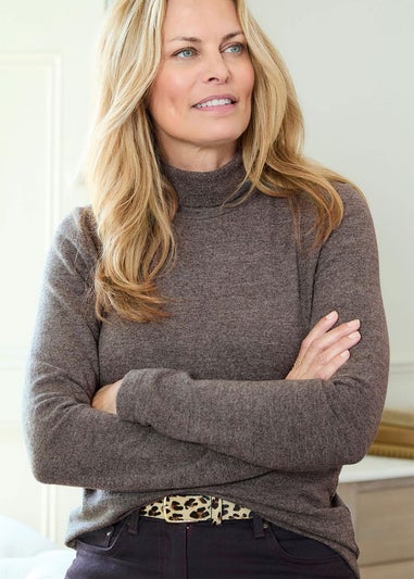 Cotton Traders Truffle Stretch Roll Neck Top
