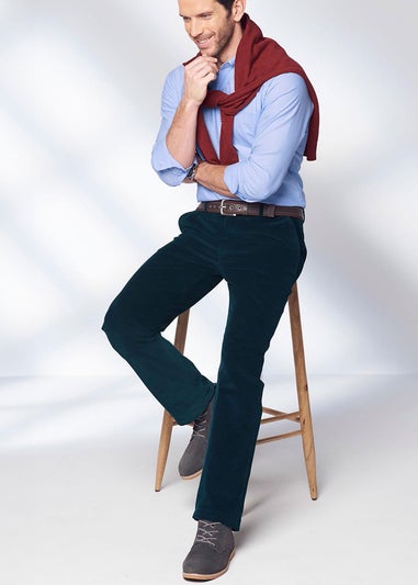 Cotton Traders Dark Peacock Flat Front Cord Trousers