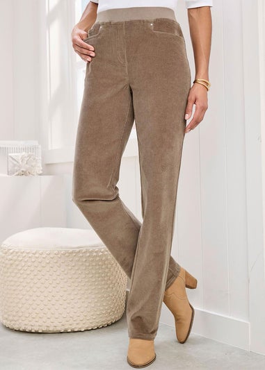 Cotton Traders Dark Chestnut Premium Pull On Cord Trousers