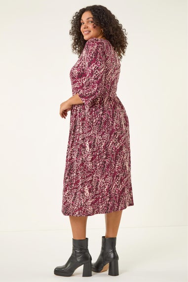Roman Red Curve Spot Print Stretch Midi Dress