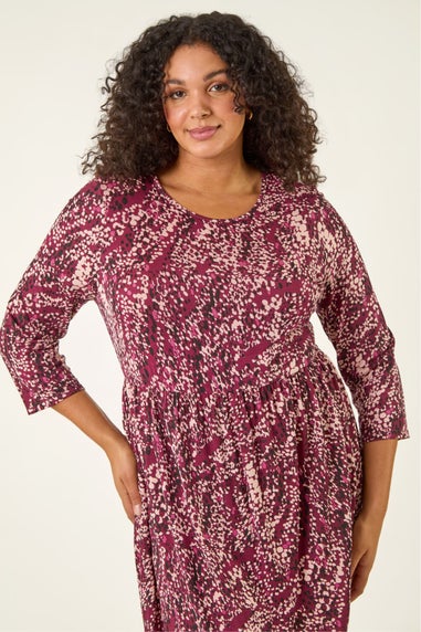 Roman Red Curve Spot Print Stretch Midi Dress