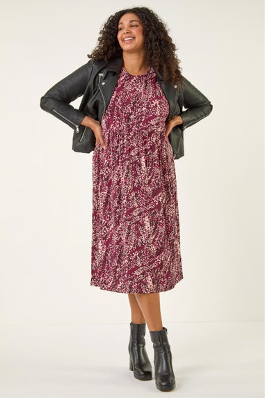 Roman Red Curve Spot Print Stretch Midi Dress