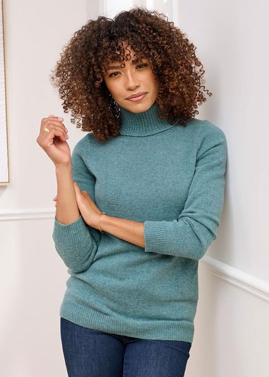 Cotton Traders Duck Egg Lambswool Rich Relaxed Roll Neck Jumper