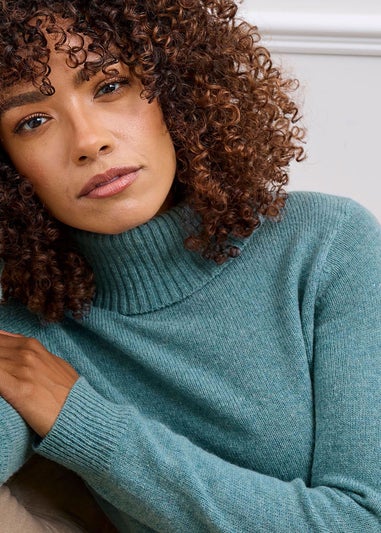 Cotton Traders Duck Egg Lambswool Rich Relaxed Roll Neck Jumper