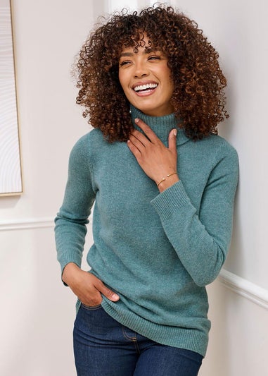 Cotton Traders Duck Egg Lambswool Rich Relaxed Roll Neck Jumper