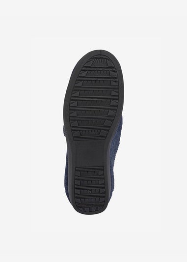 Cotton Traders Navy Adjustable Embroidery Slippers