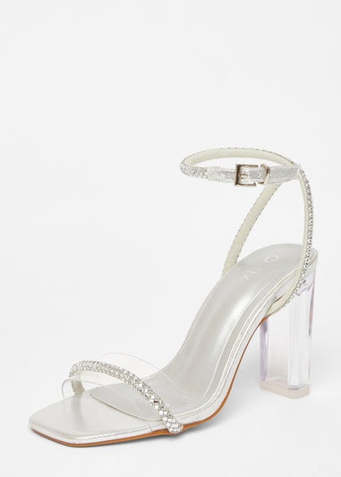 Quiz Silver Diamante Clear Block Heels