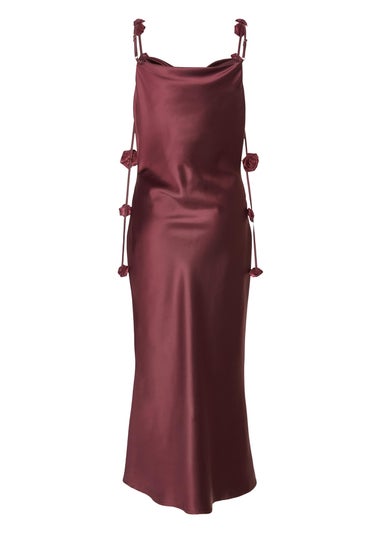 Quiz Burgundy Petite Satin Midaxi Dress