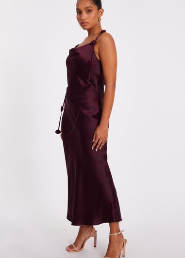 Quiz Burgundy Petite Satin Midaxi Dress