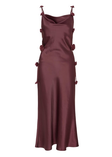 Quiz Burgundy Petite Satin Midaxi Dress