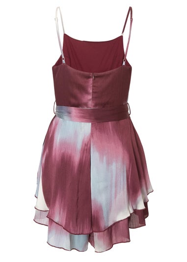Quiz Red Satin Printed Playsuit