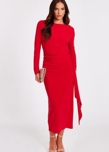 Quiz Red Ruffle Side Midi Dress