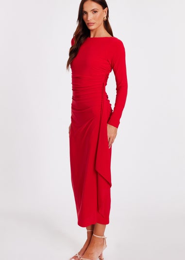 Quiz Red Ruffle Side Midi Dress