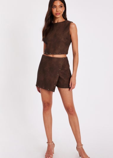 Quiz Brown Studded Faux Leather Skort