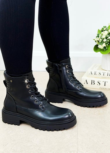 Love Lemonade Black Rebel Lace Up Boots