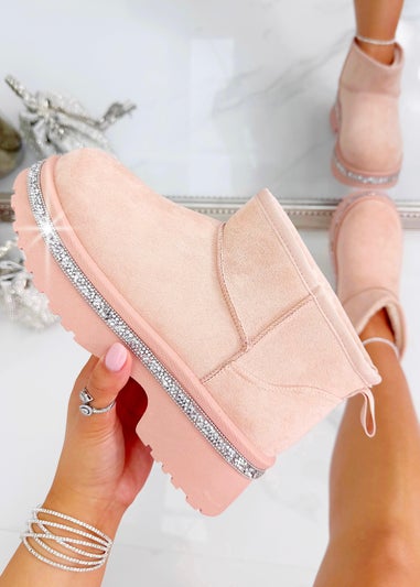 Love Lemonade Pink Crystal Trim Cosy Boots