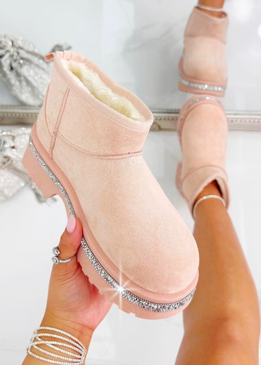 Love Lemonade Pink Crystal Trim Cosy Boots