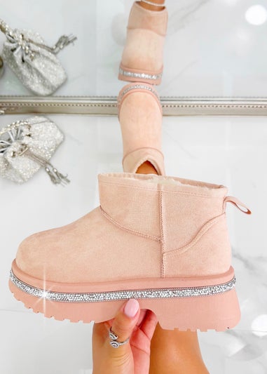 Love Lemonade Pink Crystal Trim Cosy Boots