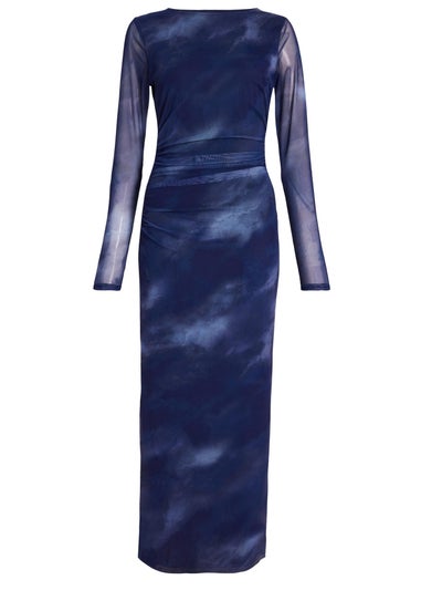 Quiz Blue Printed Long Sleeve Midaxi Dress